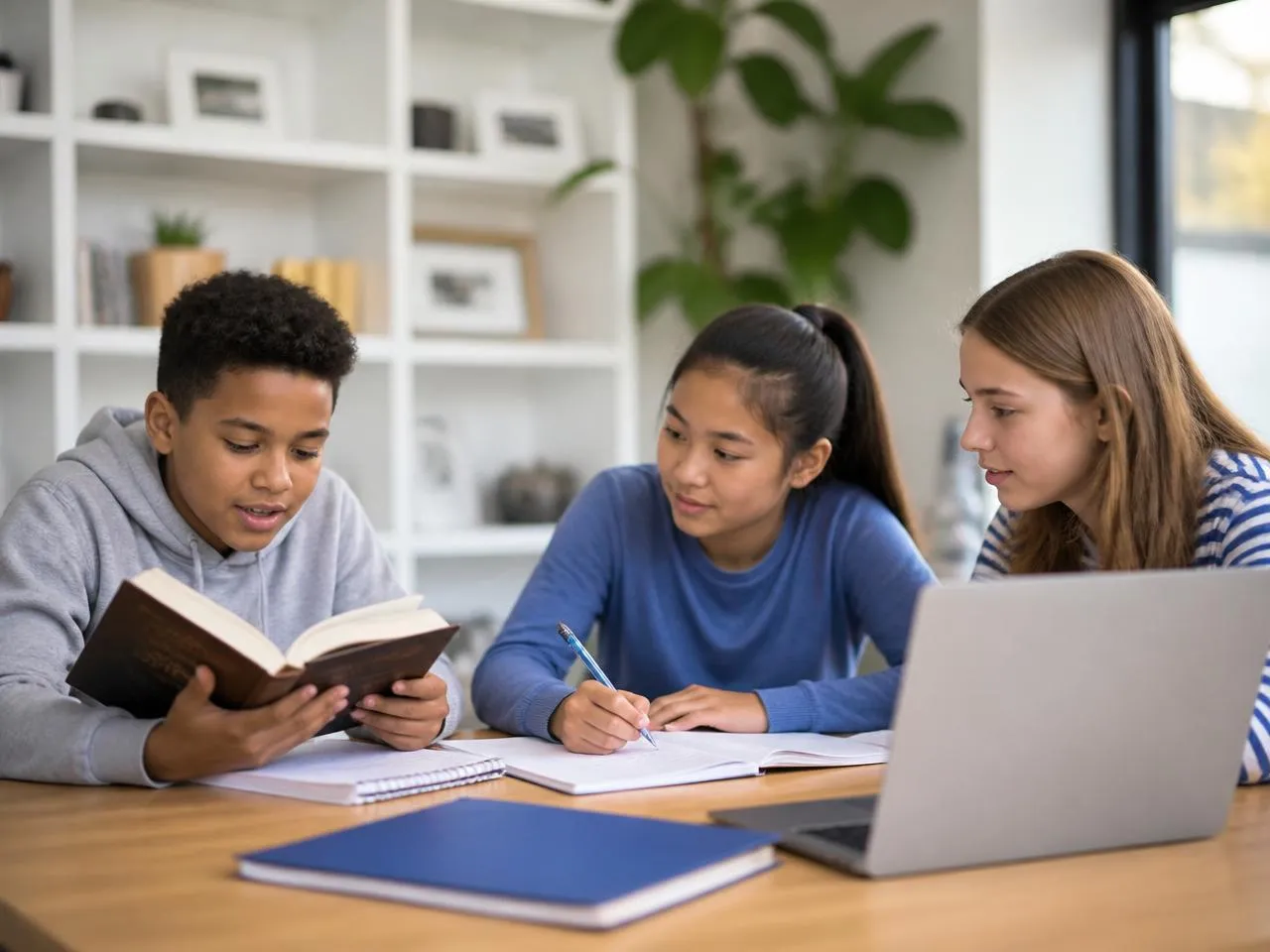 10-12 year old kids in a small-group reading and writing class