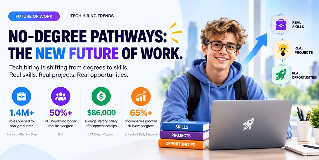 Future of Work: no-degree pathways, real skills, real projects, and real opportunities