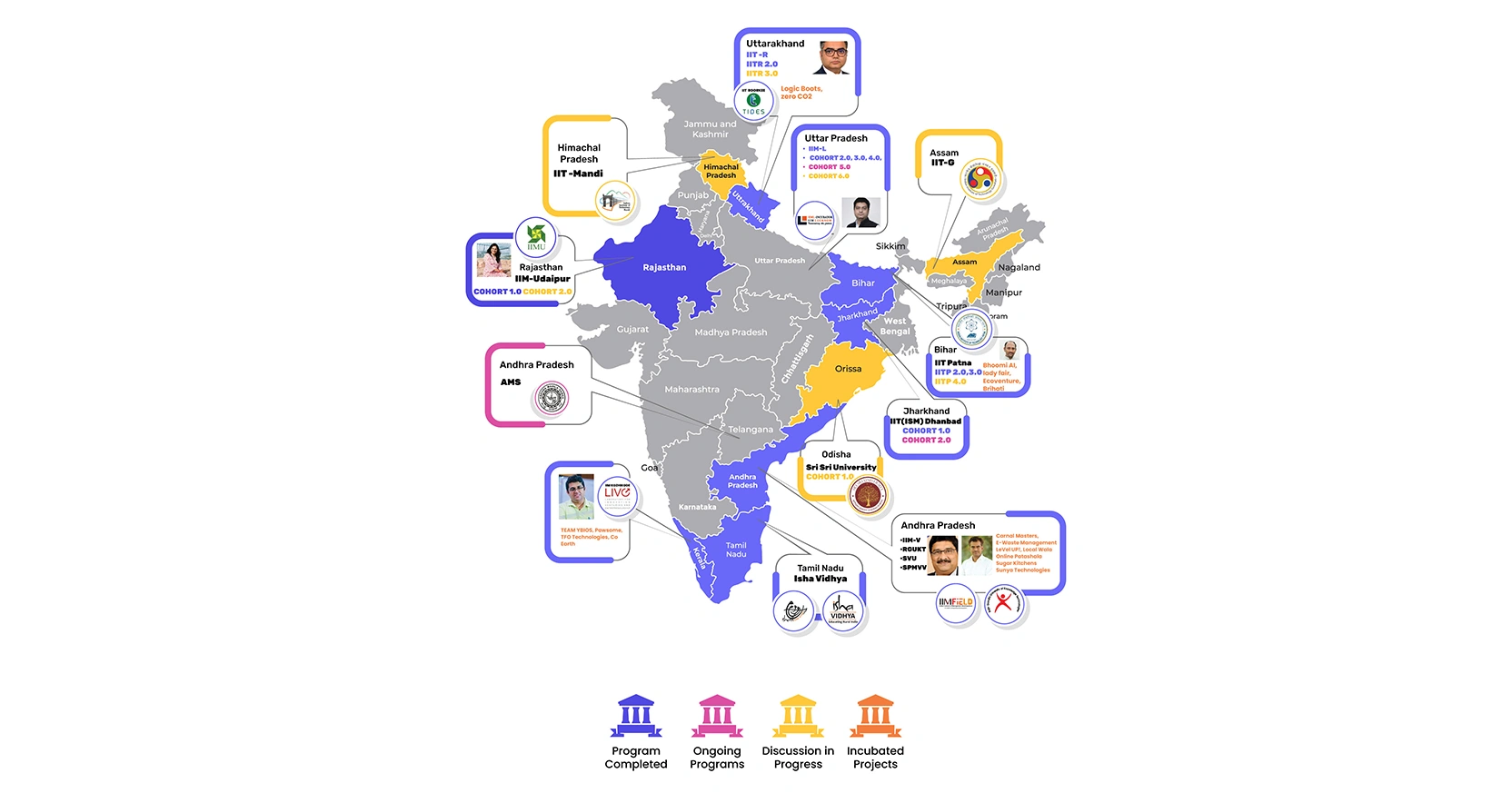 Moonpreneur's global presence map showing partner institutions across North America, Central America, Europe, and Asia