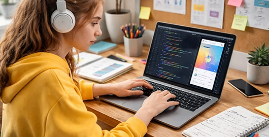 Child working on KidTech Mobile App Development Program