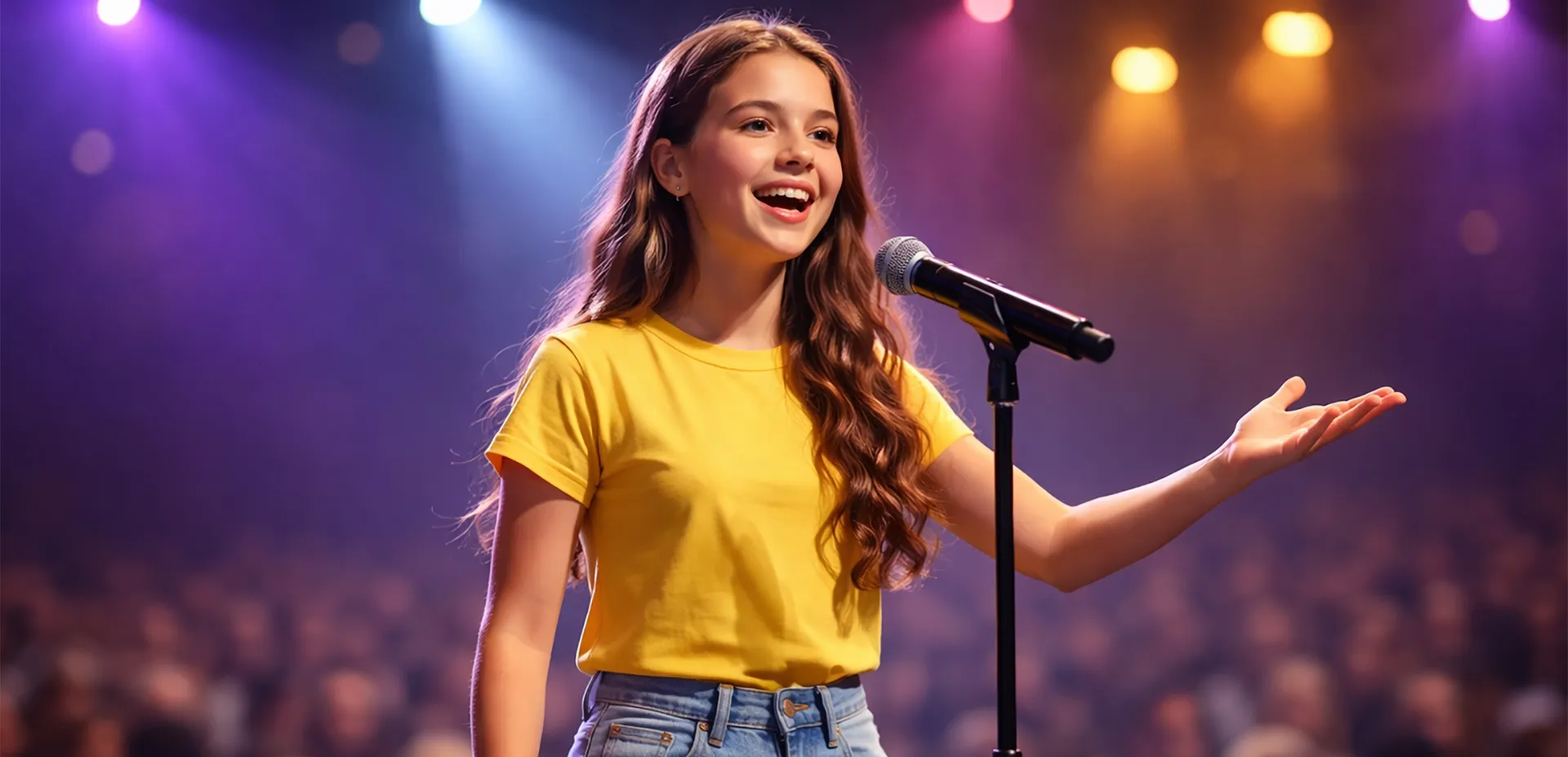 Young speaker presenting to an engaged audience during speech and debate training