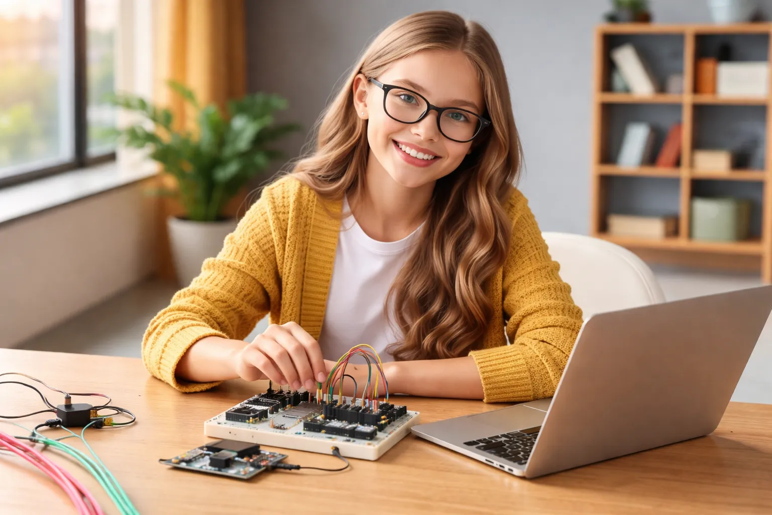 Student learning Robotics programming
