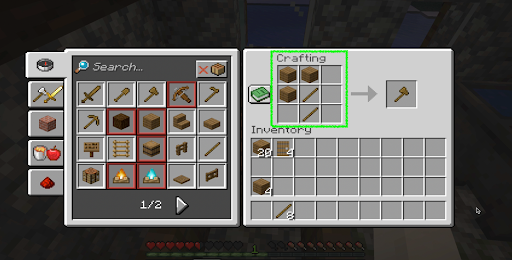 Minecraft crafting recipe for a wooden axe