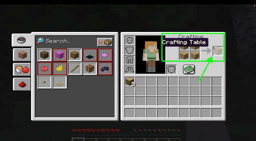 crafting table on right hand side
