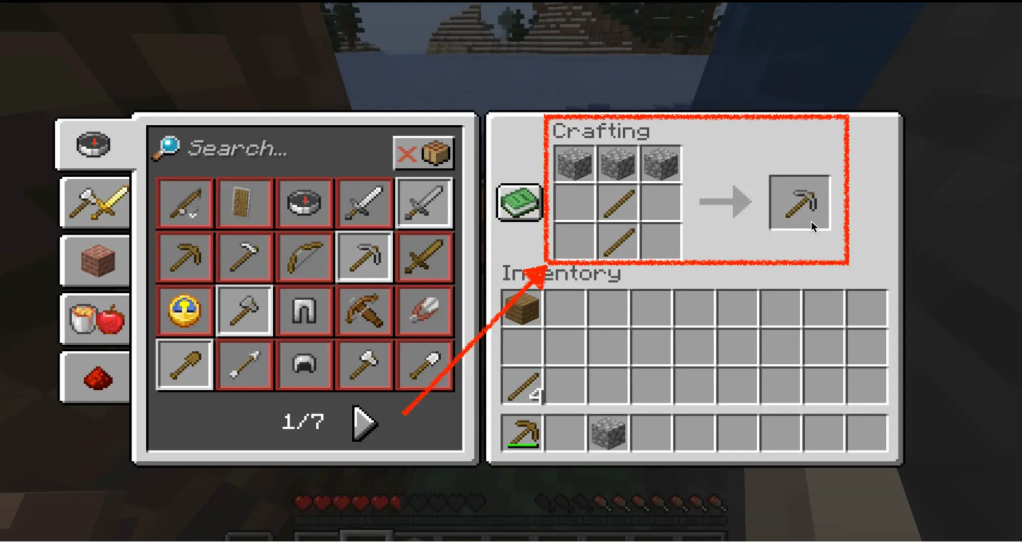 step 3 craft the stone pickaxe